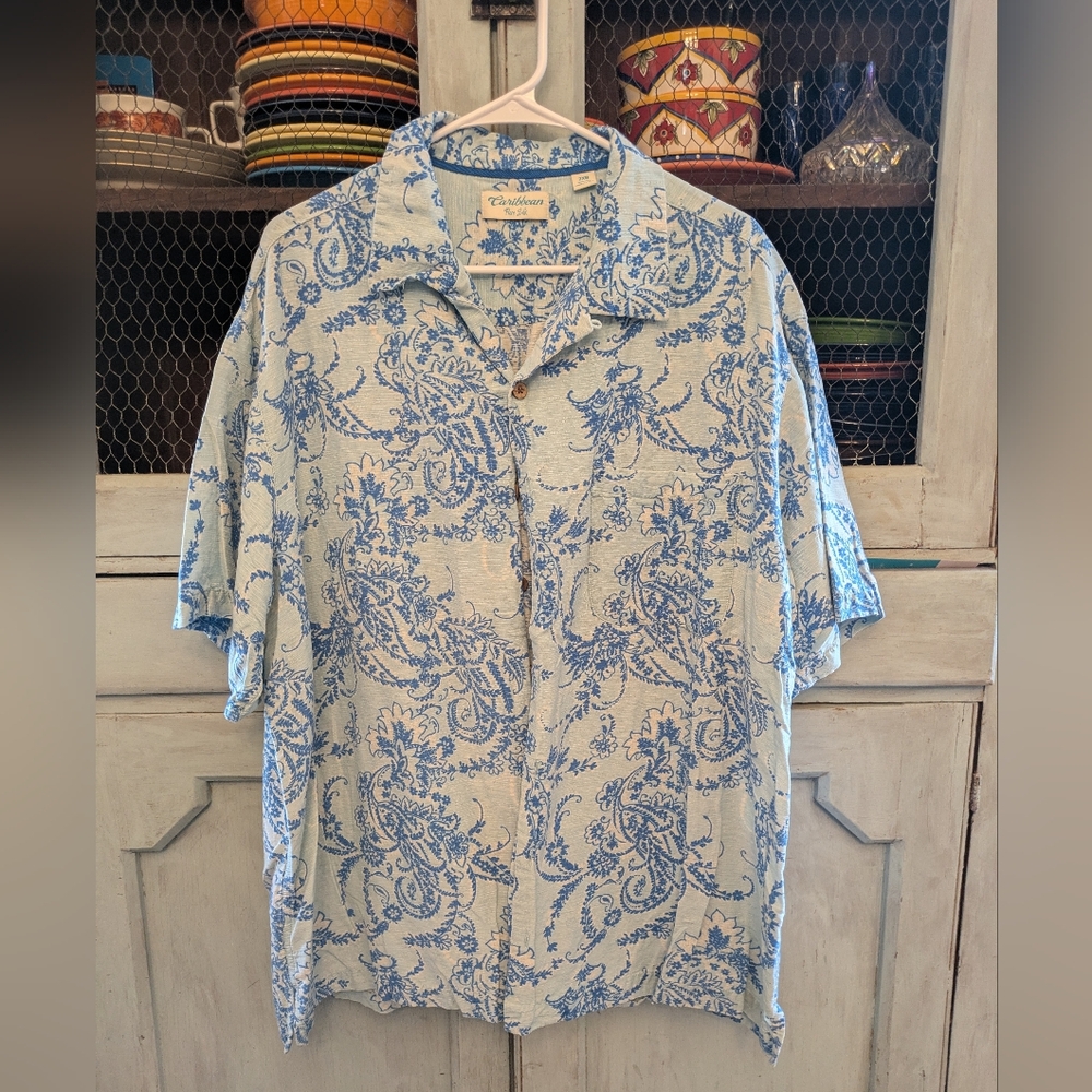 Caribbean Blue and Cream Paisley Men's Shirt